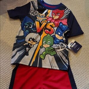 Outfit PJMasks boys new size 4 polyester shirt & shorts happy threads
